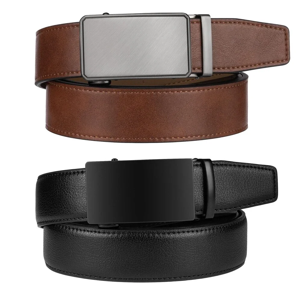 Zitahli Men's Ratchet Belt 2 Packs Leather Gift Dress CasualTrim Fit Size 34-48
